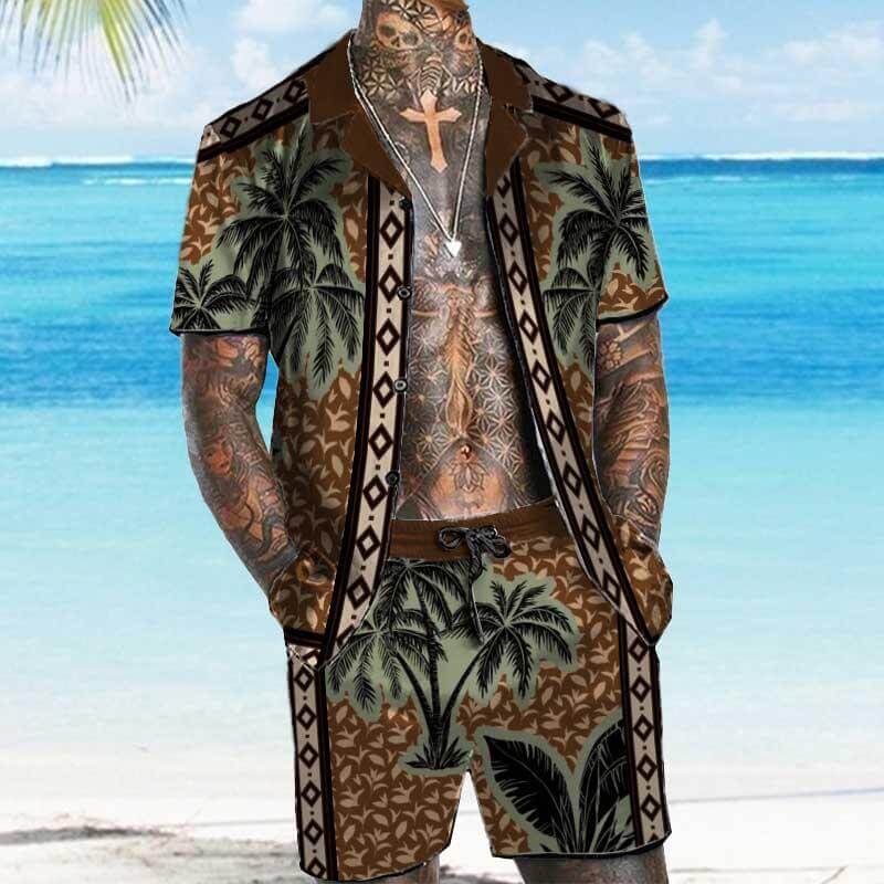 Men's Old-Money Hawaiian Short Sleeve Shirt Set 95039042YY-DESTINY