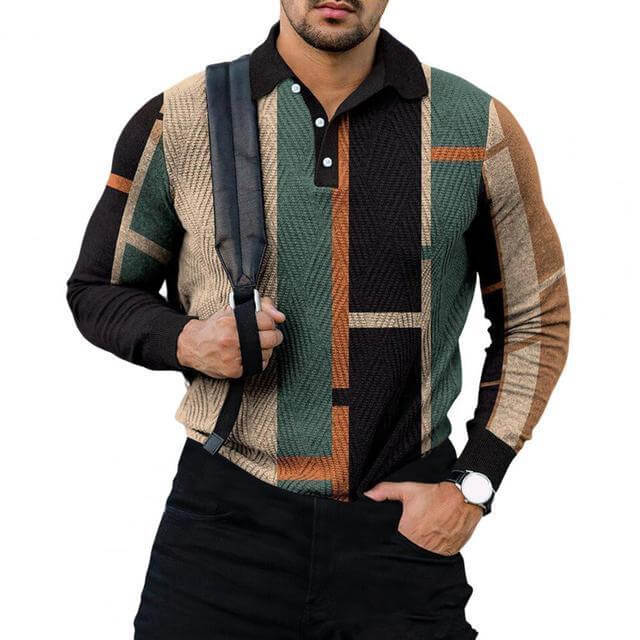 Men's Casual Long Sleeve Polo Shirt 04022639YM-DESTINY