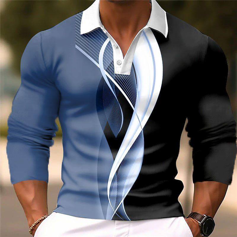 Men's Fashion 3D Printed Long Sleeve Polo Shirt 14367825YY-DESTINY
