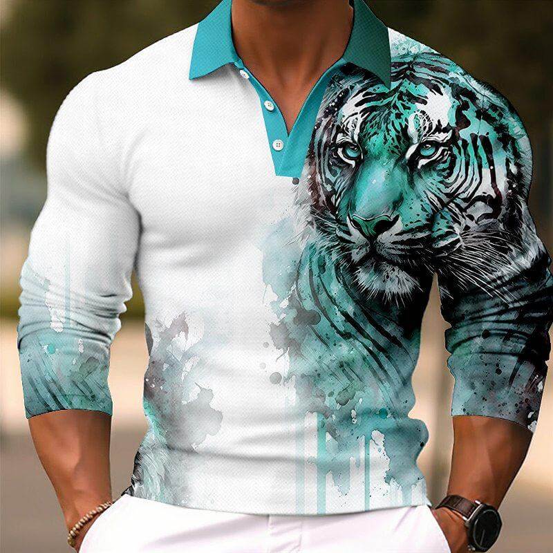 Men's Fashion 3D Printed Long Sleeve Polo Shirt 63740228YY-DESTINY