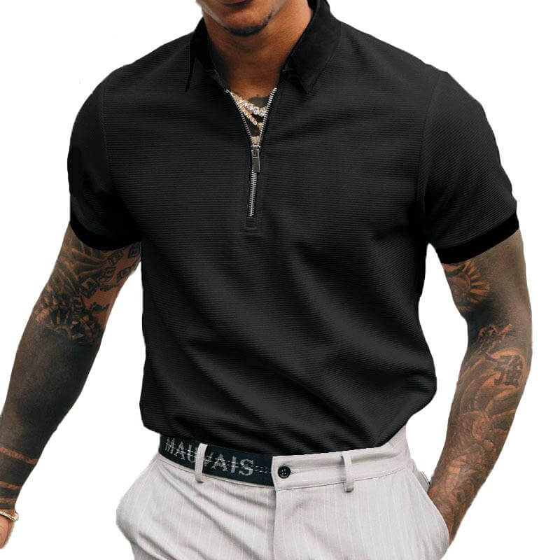Men's Solid Color Zip Polo Shirt 08124306Z-DESTINY