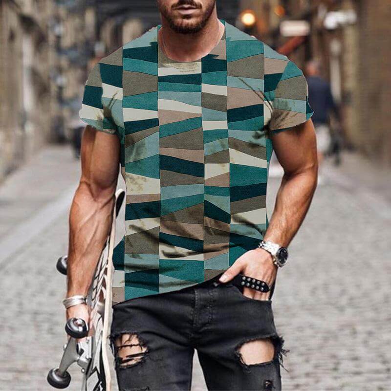 Men's Check Pattern 3D Printed Short Sleeve T-Shirt 88014989YM-DESTINY