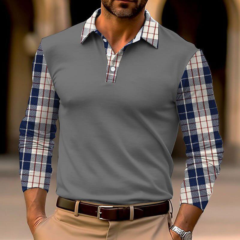 Men's Plaid Long Sleeve Polo Shirt 43713715YM-DESTINY
