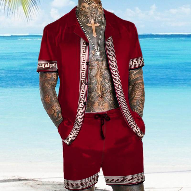 MEN'S HAWAIIAN SHORT SLEEVE SHIRT SHORT SET 65048773YM-DESTINY