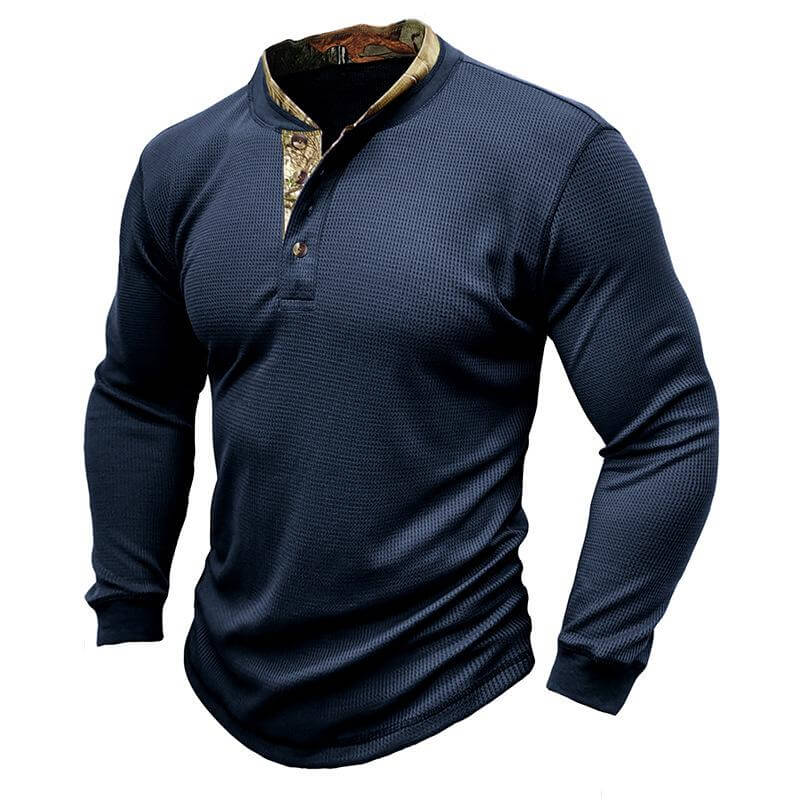 Men's Printed Long Sleeve Outdoor Base Layer Henley Shirt Waffle Top 40478743L-DESTINY