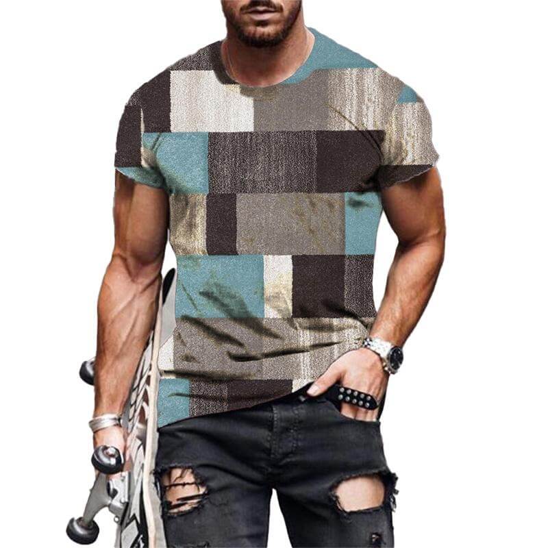 Men's Check Pattern 3D Printed Short Sleeve T-Shirt 88014989YM-DESTINY