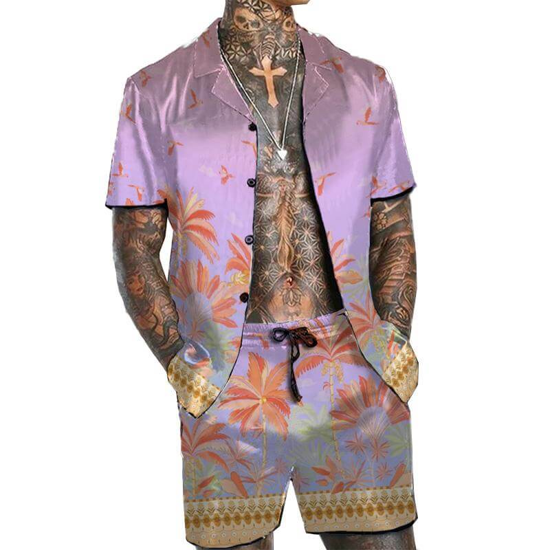 Men's Hawaiian Short Sleeve Shirt Shorts Set 80603509YM-DESTINY