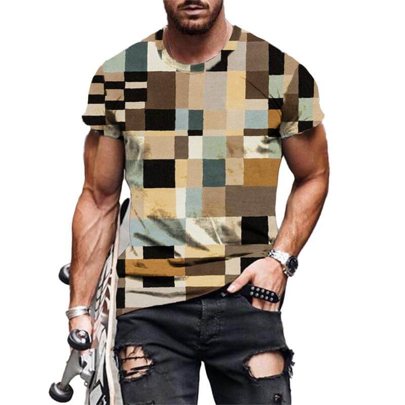 Men's Check Pattern 3D Printed Short Sleeve T-Shirt 88014989YM-DESTINY
