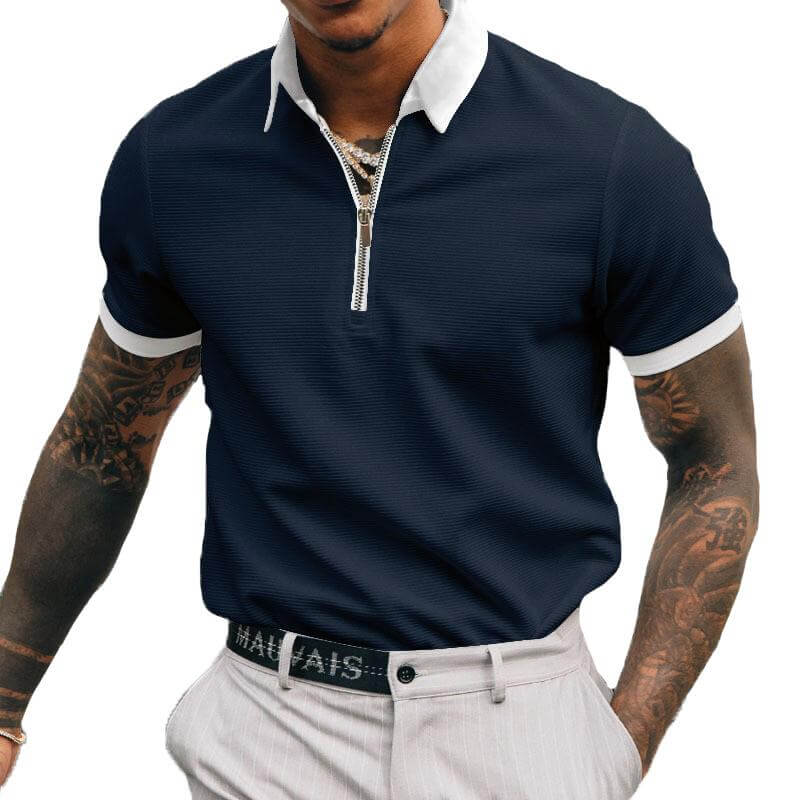 Men's Solid Color Zip Polo Shirt 08124306Z-DESTINY