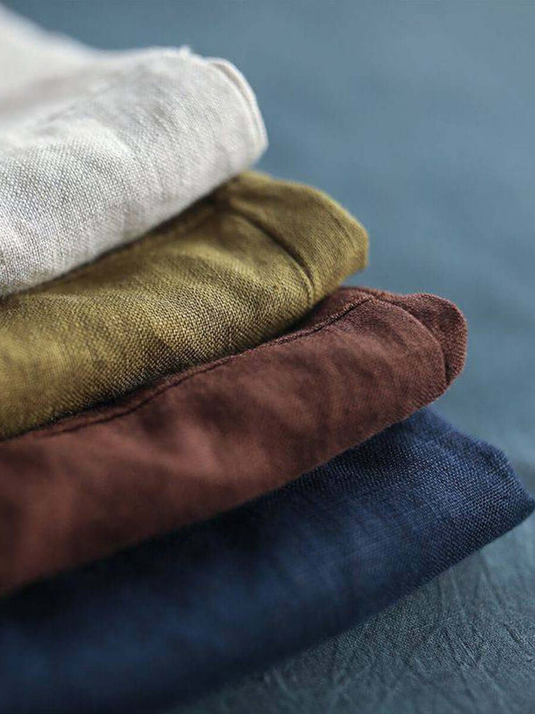 Women's Lapel Neck Casual Solid Colour Cotton And Linen Long Sleeve Shirt-DESTINY