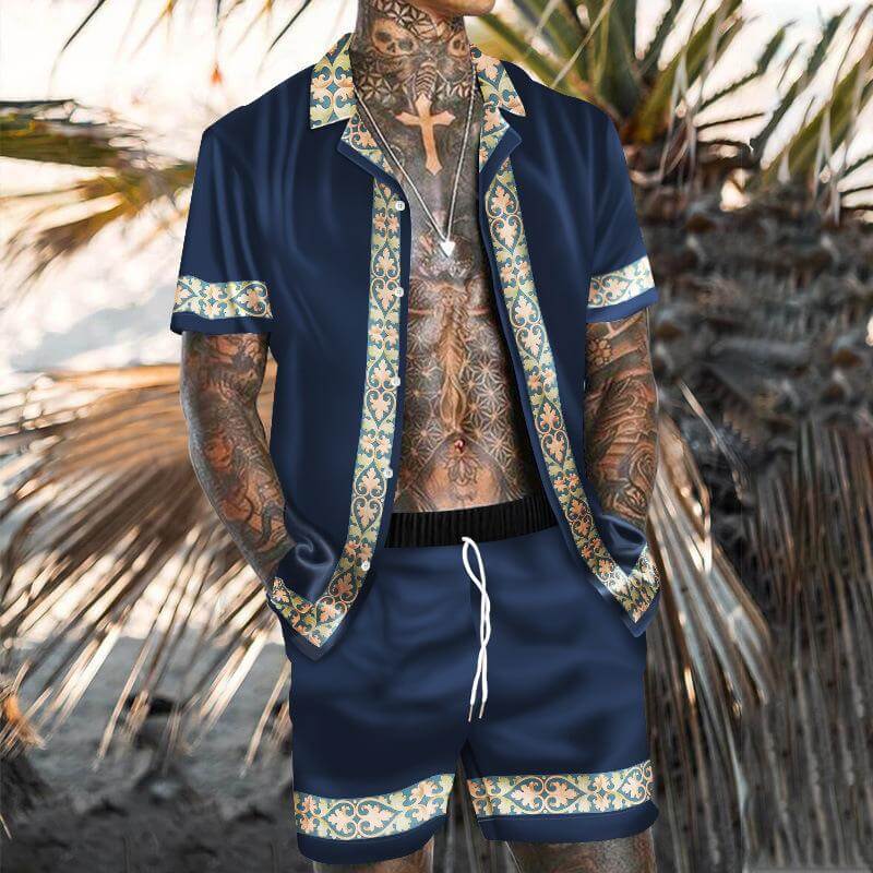 Men's Hawaiian Short Sleeve Shirt Short Set 16038582YM-DESTINY