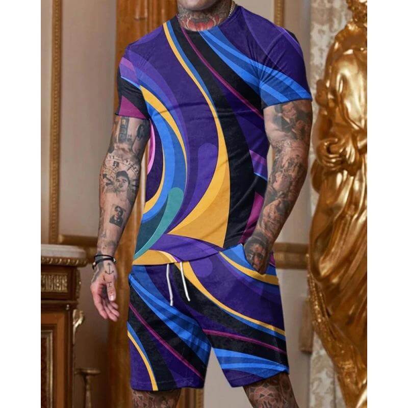 Men's Casual Printed Short Sleeve T-Shirt Shorts Set 98828910L-DESTINY
