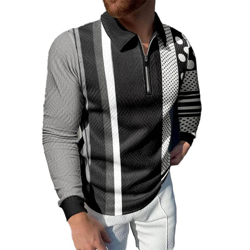 Men's Casual Long Sleeve Polo Shirt 86025426YM-DESTINY