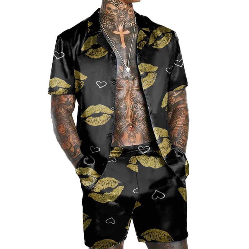 MEN'S HAWAIIAN SHORT SLEEVE SHIRT SHORT SET 75601584YM-DESTINY