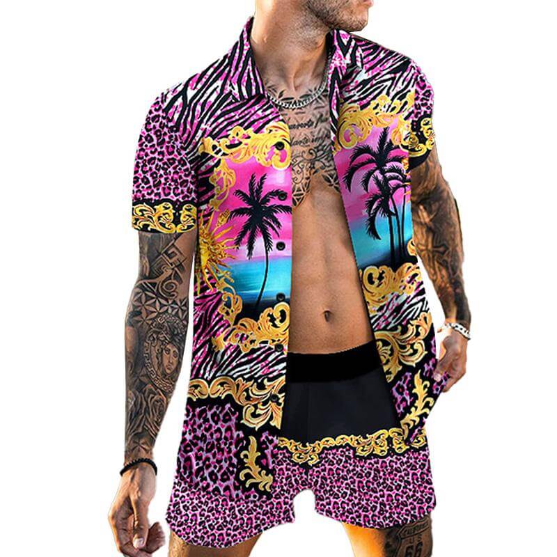 Men's Beach Loose Short Sleeve Shirt Casual Shorts Set 09514696YM-DESTINY