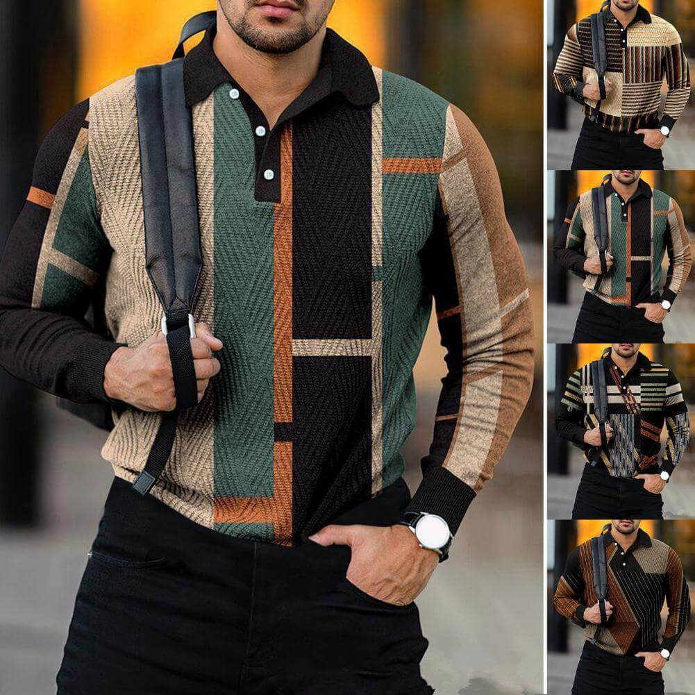 Men's Casual Long Sleeve Polo Shirt 04022639YM-DESTINY