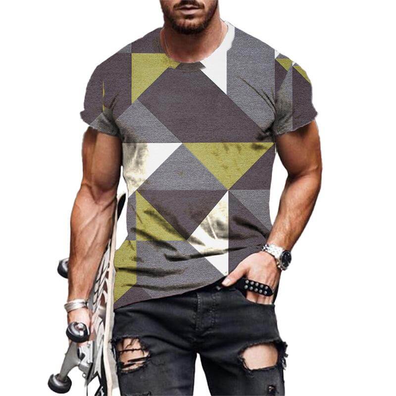 Men's Check Pattern 3D Printed Short Sleeve T-Shirt 88014989YM-DESTINY