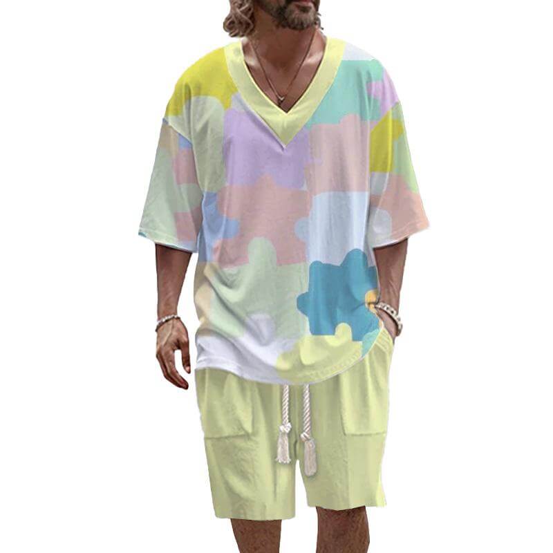 MEN'S ART CASUAL PRINTED SHORT SLEEVE SUIT 76395043YM-DESTINY