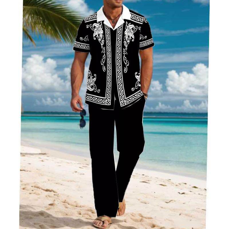 Men's Casual Printed Short Sleeve Shirt and Pants Set 54024830YM-DESTINY