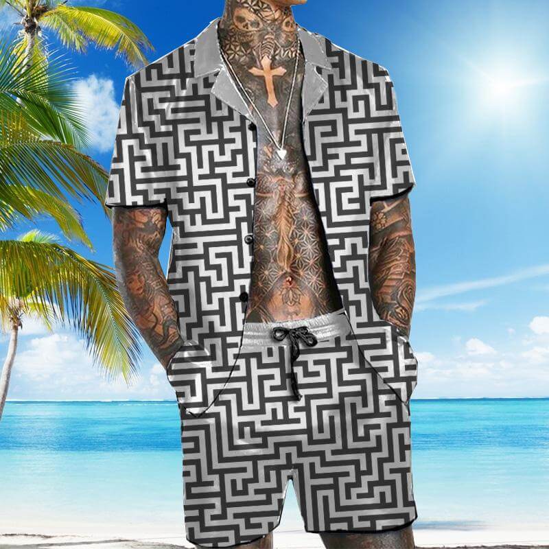 MEN'S HAWAIIAN BEACH CASUAL FASHION TWO-PIECE SET 43193928YM-DESTINY