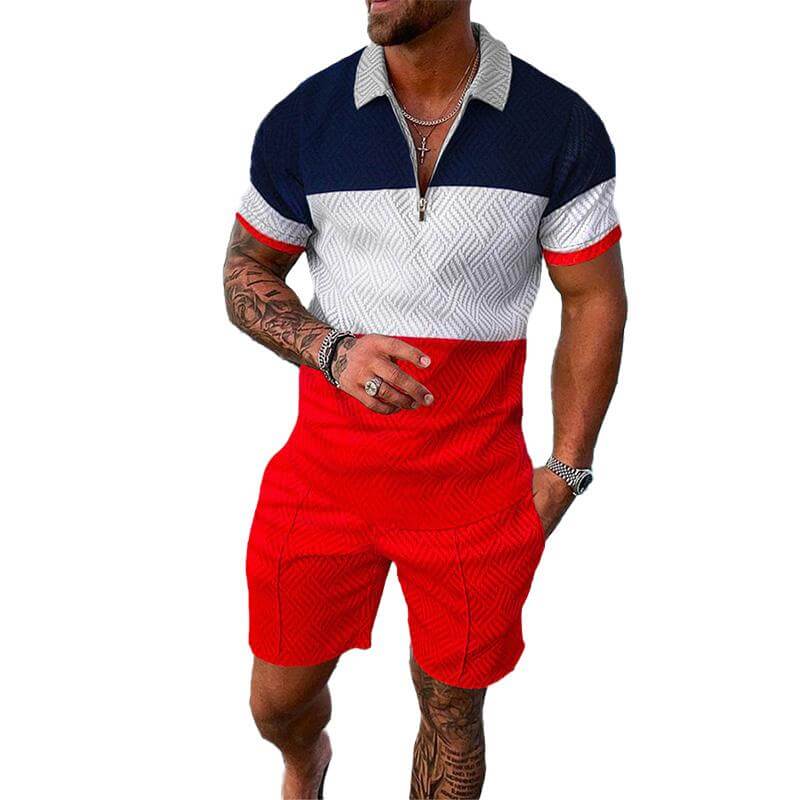 Men's 3D Printing POLO Shirt Lapel Zipper Short Sleeve + Casual Pants Set 12223148YM-DESTINY
