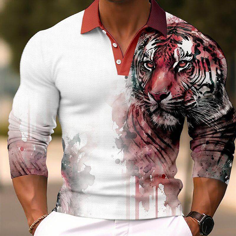 Men's Fashion 3D Printed Long Sleeve Polo Shirt 63740228YY-DESTINY