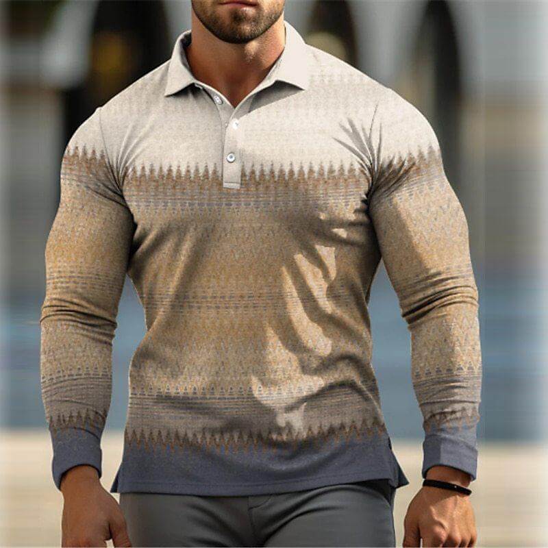 Men's Fashion 3D Printed Long Sleeve Polo Shirt 65013418YY-DESTINY