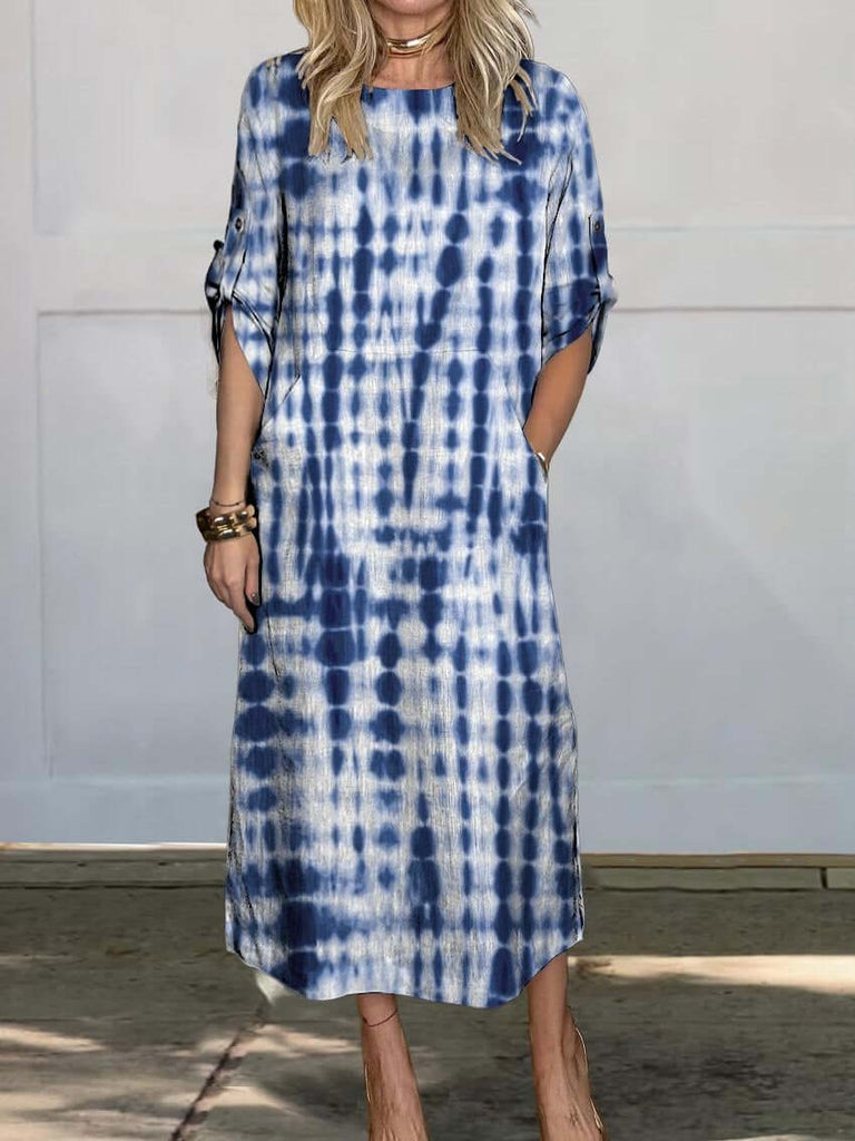 Women's Art Print Comfortable Linen Pocket Dress-DESTINY