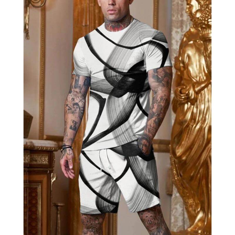 Men's Casual Printed Short Sleeve T-Shirt Shorts Set 98828910L-DESTINY