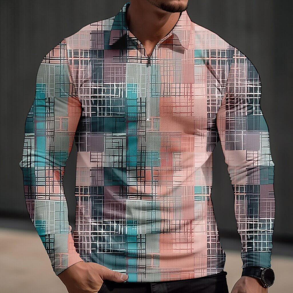 Men's 3D Geometric Lattice Printed Polo Shirt 30576166YY-DESTINY