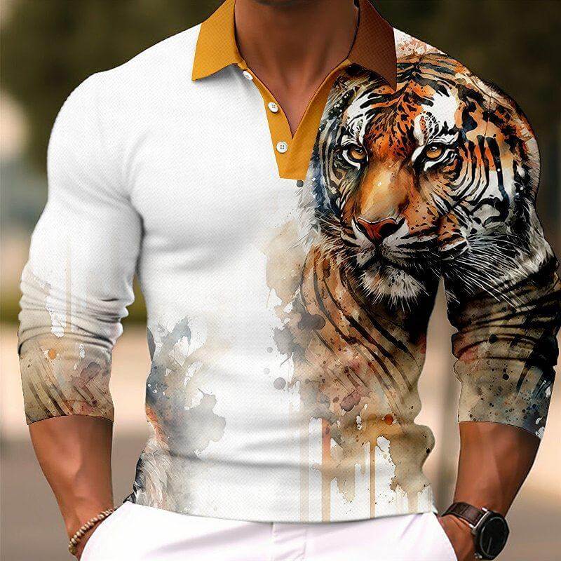 Men's Fashion 3D Printed Long Sleeve Polo Shirt 63740228YY-DESTINY