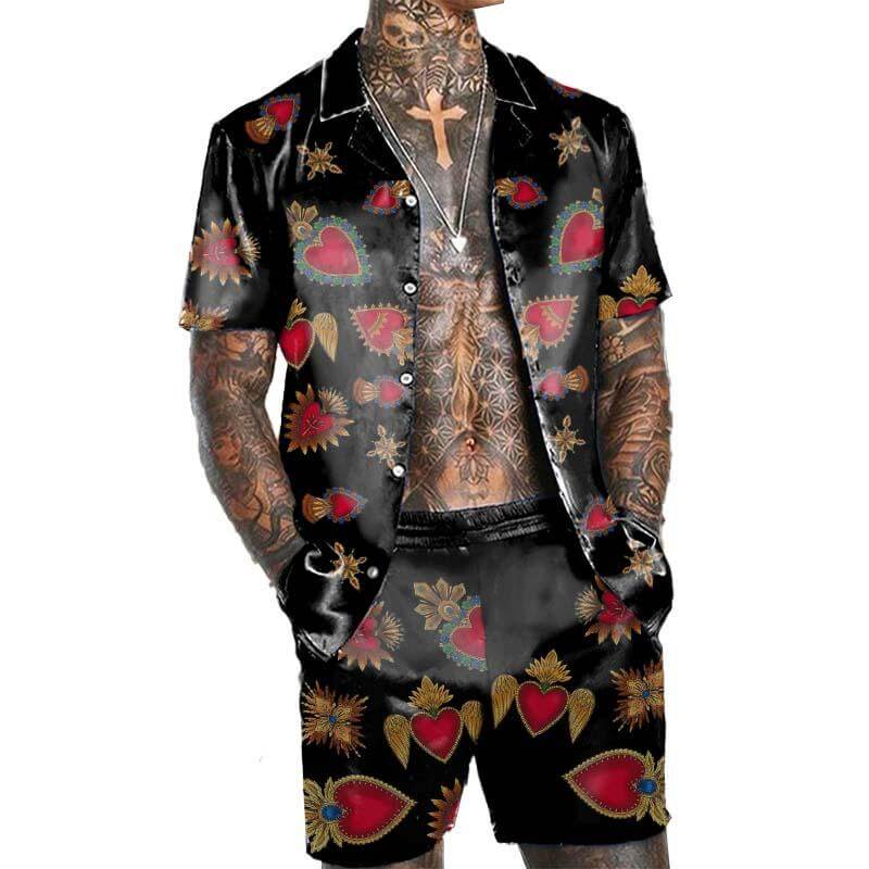 Men's Vintage Hawaiian Short Sleeve Shirt Set 45489822YM-DESTINY