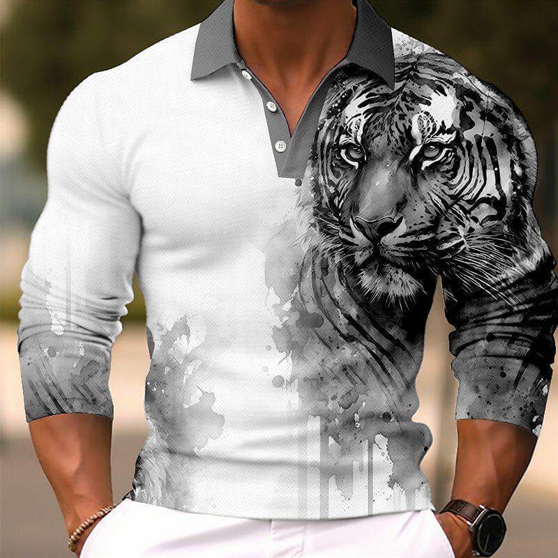 Men's Fashion 3D Printed Long Sleeve Polo Shirt 63740228YY-DESTINY