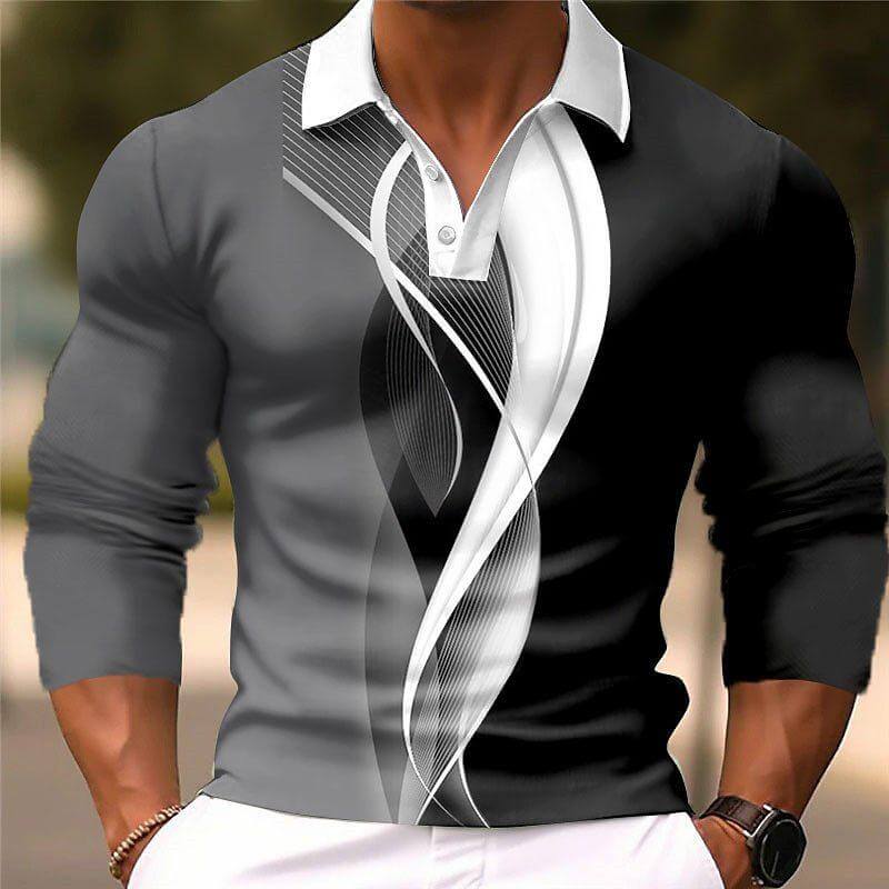 Men's Fashion 3D Printed Long Sleeve Polo Shirt 14367825YY-DESTINY