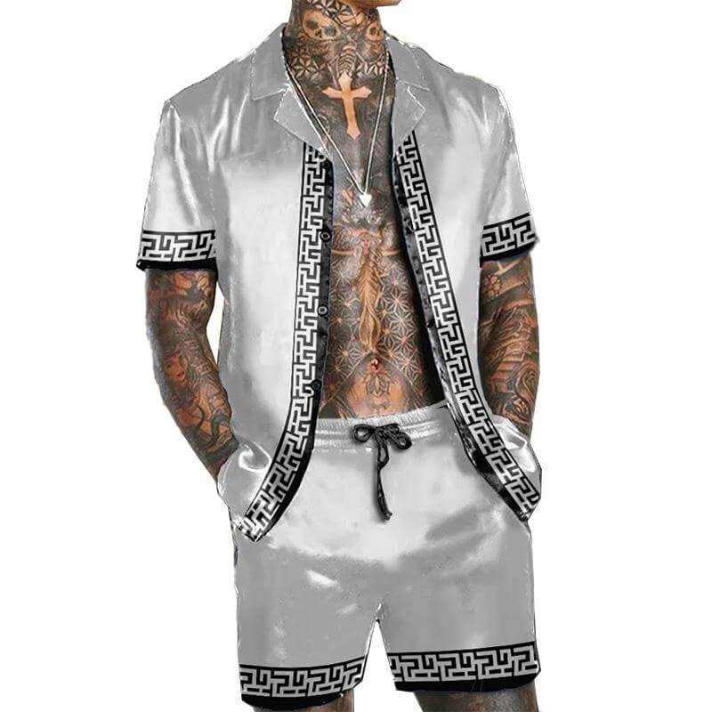 Men's Vintage Hawaiian Short Sleeve Shirt Set 60619166YM-DESTINY