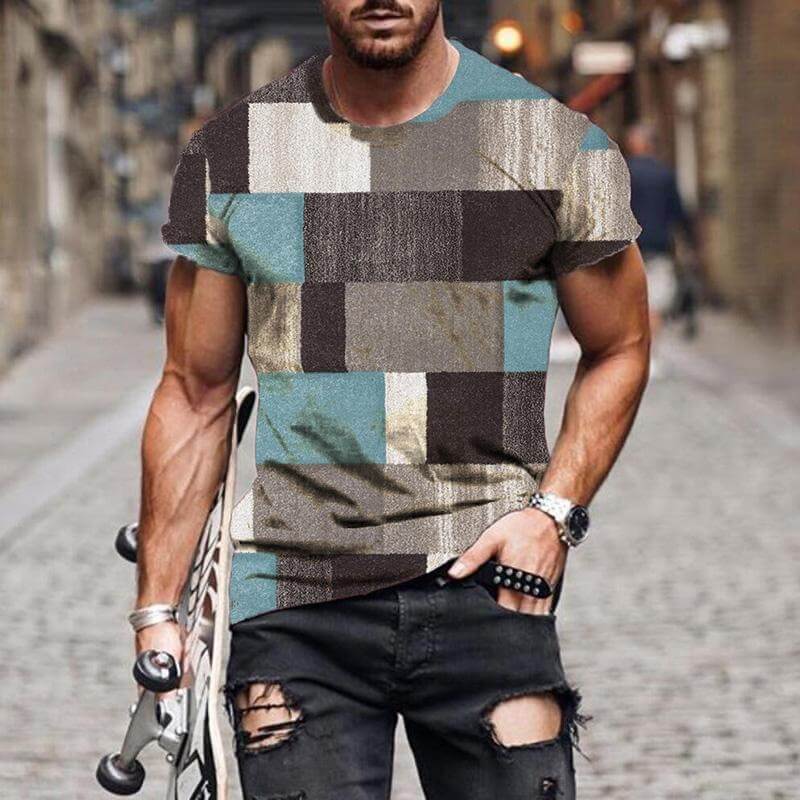 Men's Check Pattern 3D Printed Short Sleeve T-Shirt 88014989YM-DESTINY