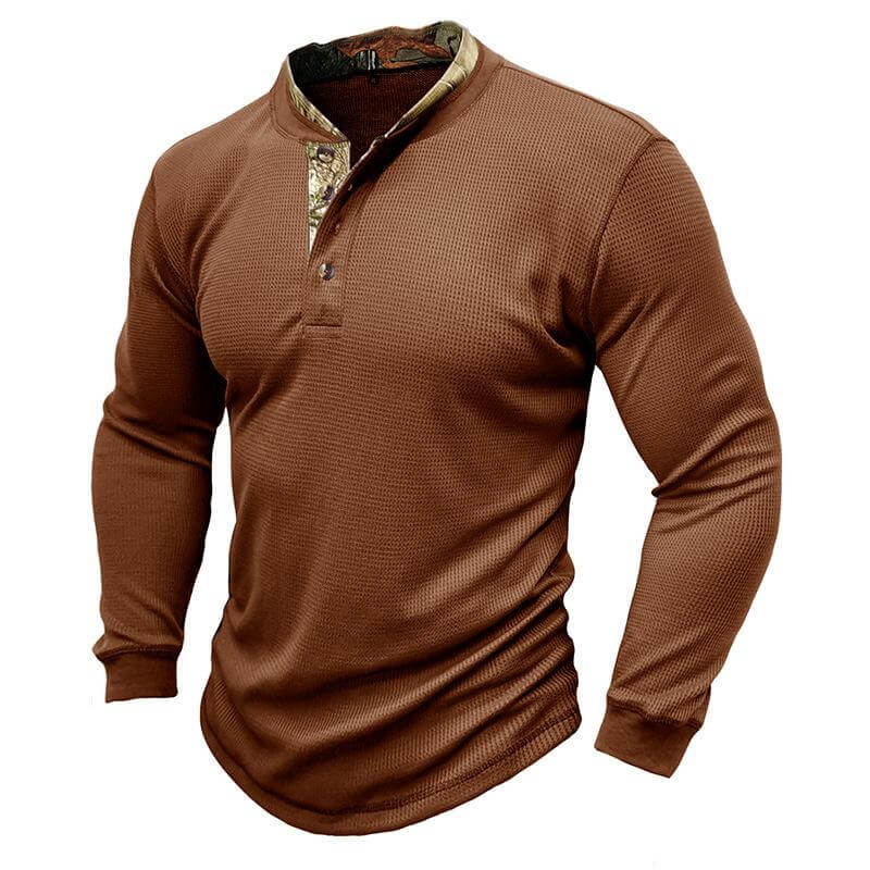 Men's Printed Long Sleeve Outdoor Base Layer Henley Shirt Waffle Top 40478743L-DESTINY