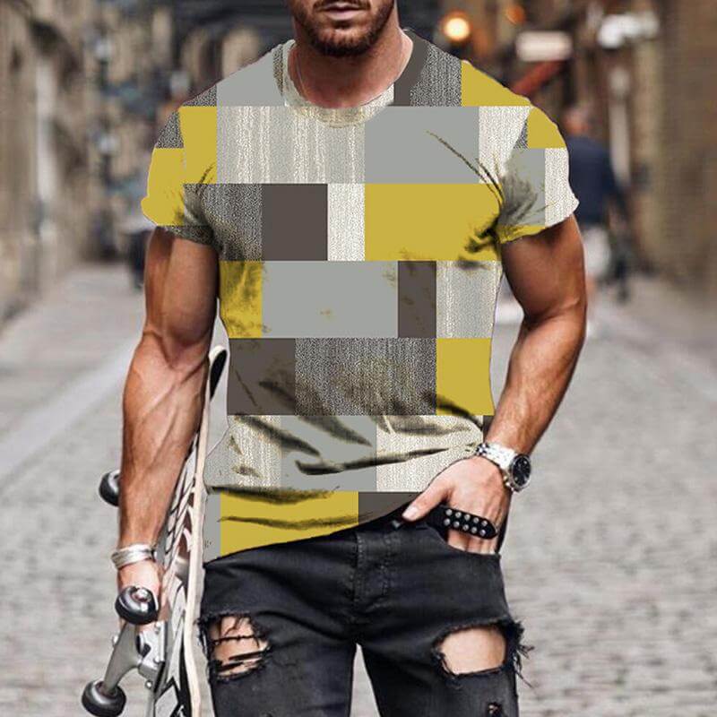 Men's Check Pattern 3D Printed Short Sleeve T-Shirt 88014989YM-DESTINY