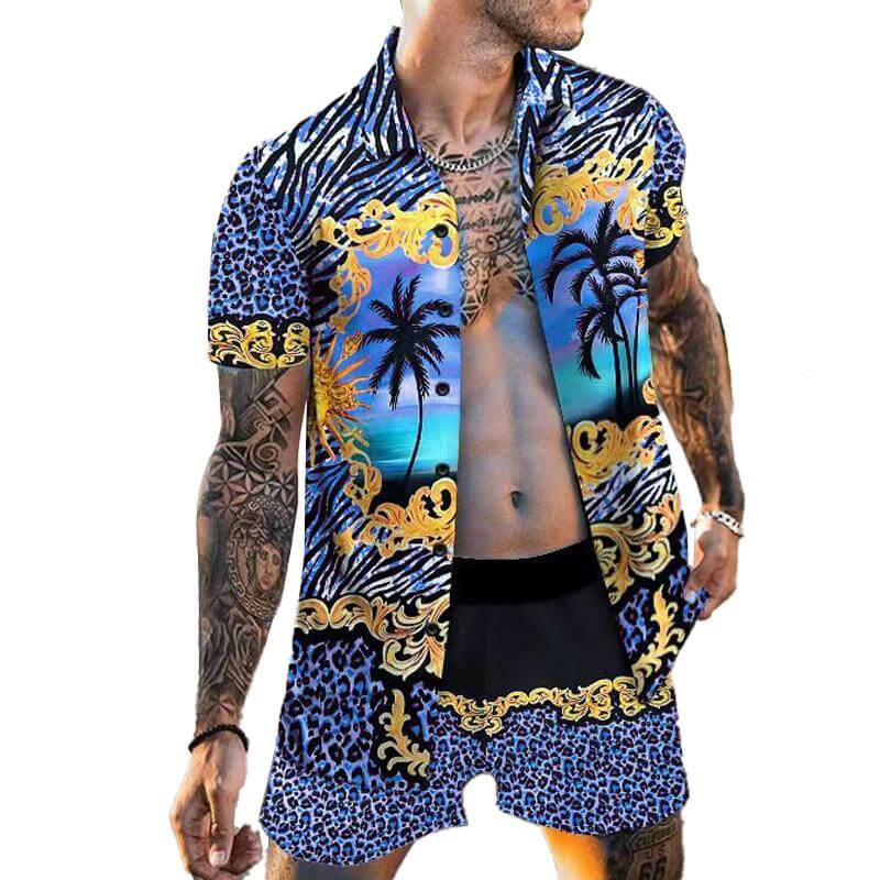 Men's Beach Loose Short Sleeve Shirt Casual Shorts Set 09514696YM-DESTINY