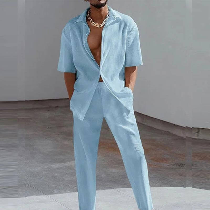 MEN'S CASUAL TROUSERS SHORT SLEEVE 2-PIECE SET 39701528YM-DESTINY