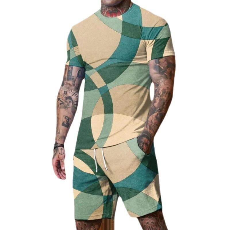 Men's Casual Printed Short Sleeve T-Shirt Shorts Set 98828910L-DESTINY