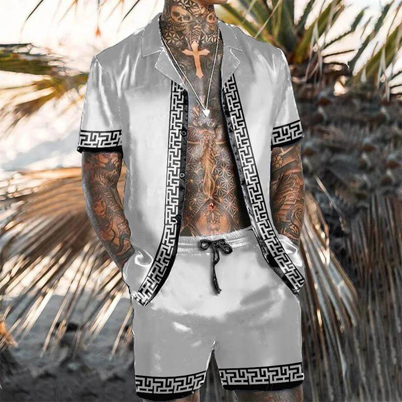 Men's Vintage Hawaiian Short Sleeve Shirt Set 60619166YM-DESTINY