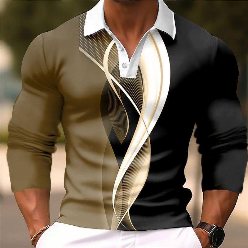 Men's Fashion 3D Printed Long Sleeve Polo Shirt 14367825YY-DESTINY