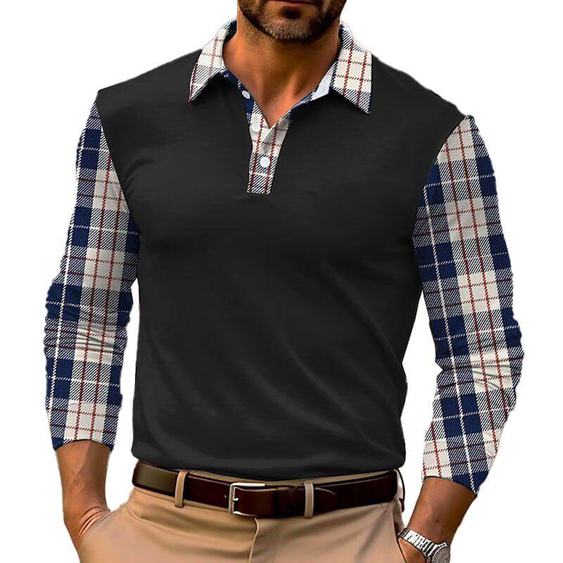 Men's Plaid Long Sleeve Polo Shirt 43713715YM-DESTINY