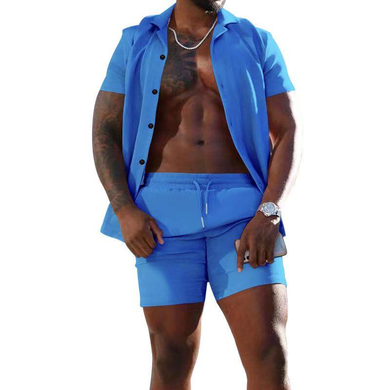 Men's Summer Lapel Short-sleeved Shorts Two-piece Casual Set 78027599L-DESTINY