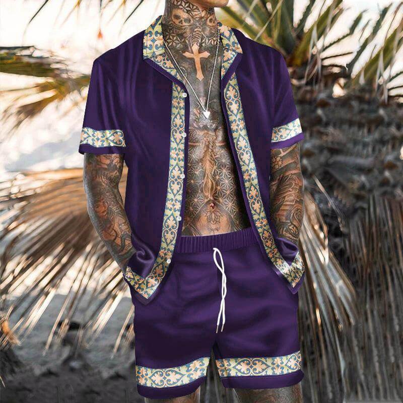 MEN'S HAWAIIAN SHORT SLEEVE SHIRT SHORT SET 36545374YM-DESTINY