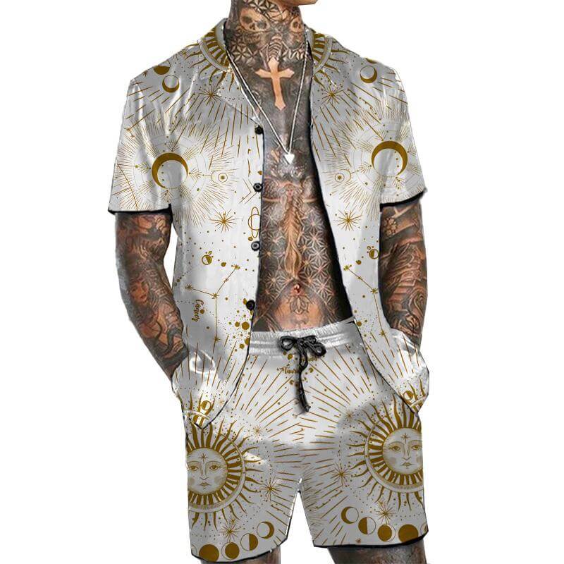 MEN'S CASUAL LOOSE SHIRT SHORTS SUIT 47502142YM-DESTINY