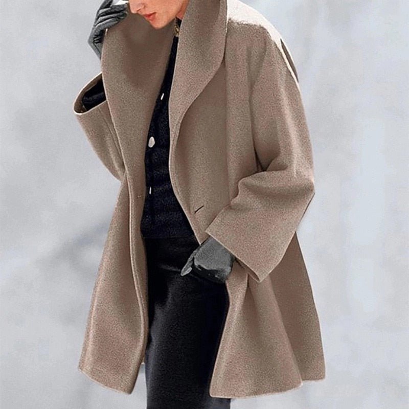 Wool-like coat with wide collar for women - High-quality craftsmanship for durability-DESTINY
