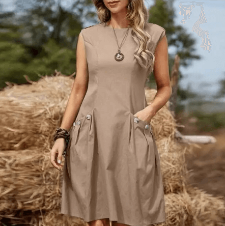 Peggy - Contrasting dress with double pockets and buttons-DESTINY