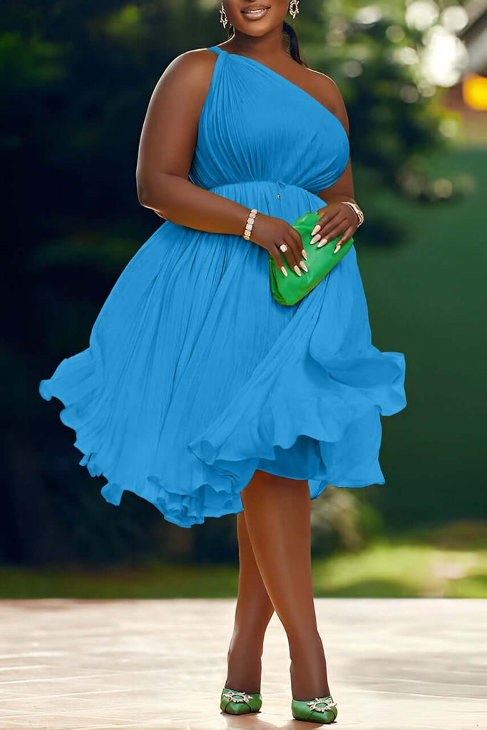 One Shoulder Ruffle Hem Dress-DESTINY